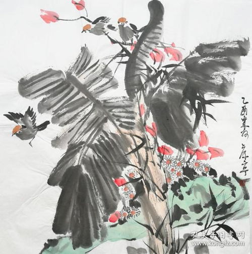  国画大师李苦禅弟子中国当代古文字学专家古玺印专家篆刻家书法家画家手绘四尺斗方花鸟6868cm2买家自鉴