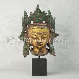  中式佛像头像雕塑摆件3d模型