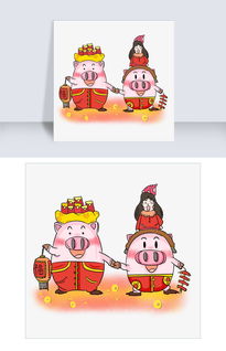  猪年手绘插画风新年粉色猪猪女生组合插画图片素材其他格式下载动漫人物大全