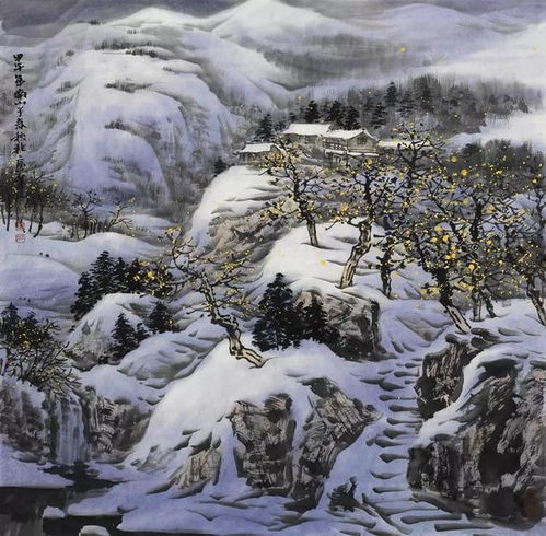  水墨画雪景