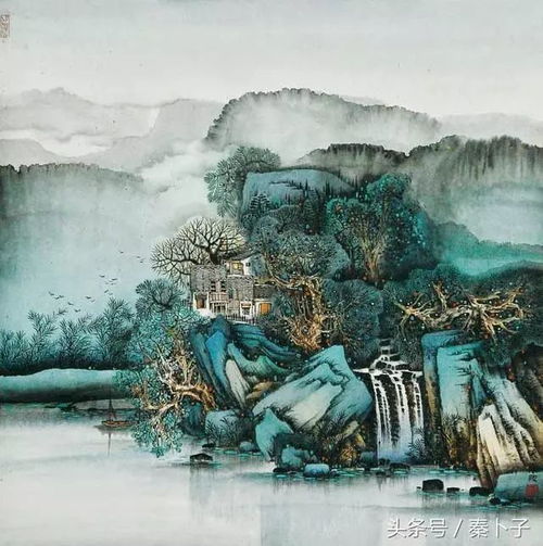  秦卜子青绿山水画