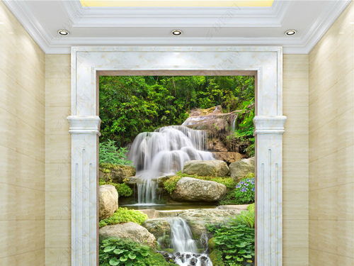  高山流水中式鸳鸯戏水唯美风景画玄关背景墙图片素材效果图下载