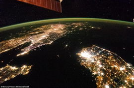  美卫星太空航拍中朝韩夜景朝鲜一片黑暗