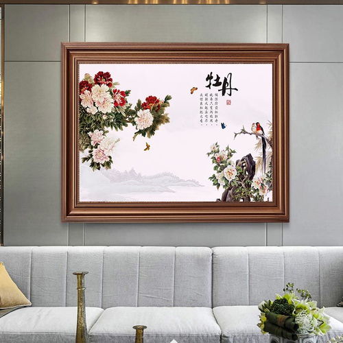  电表箱装饰画牡丹画免打孔上翻式客厅挂画液压遮挡电闸弱电箱国画